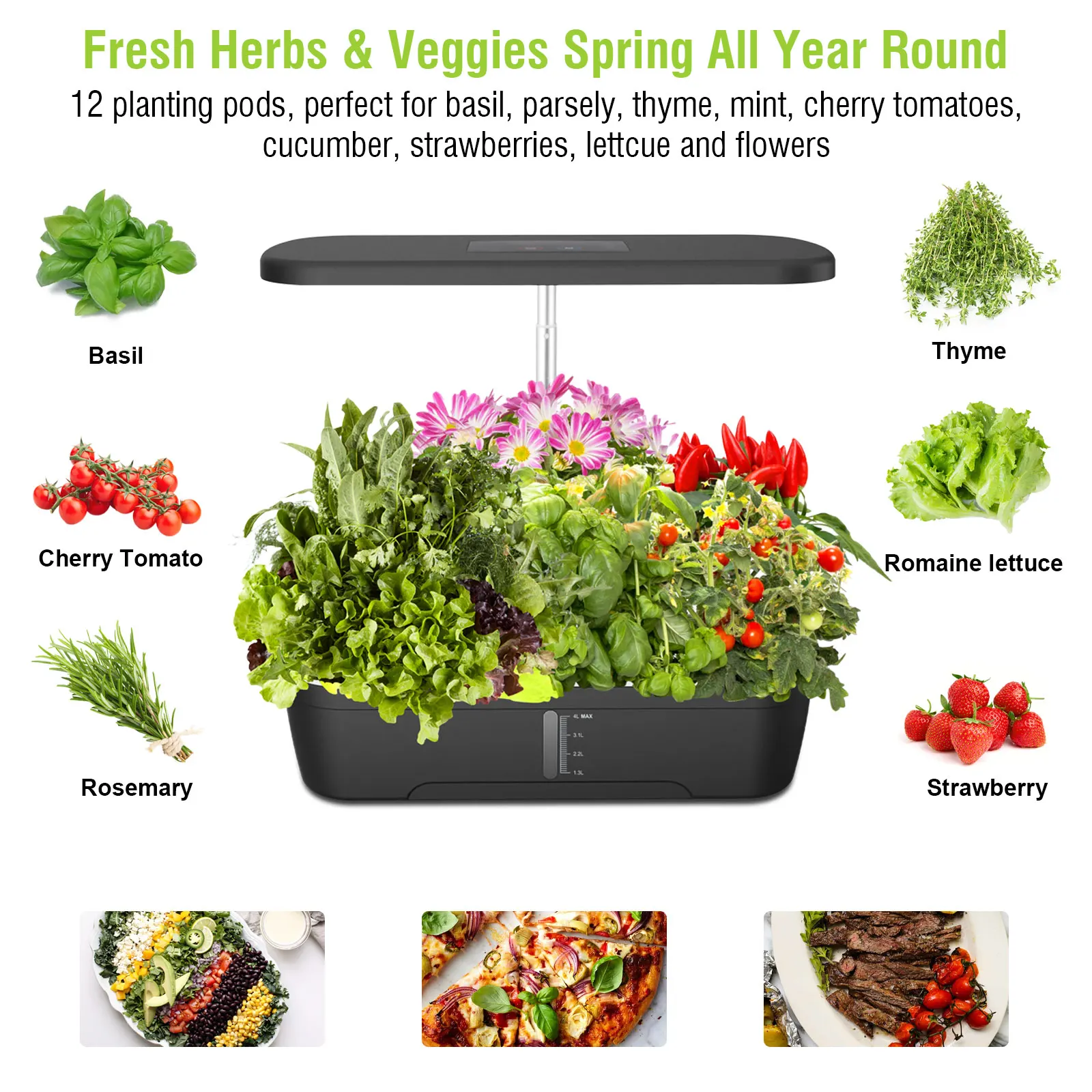 Indoor Hydroponic Garden Kit with LED Grow Light Automatic Plant System  for Vegetables Herbs Strawberries Quiet Water Pump
