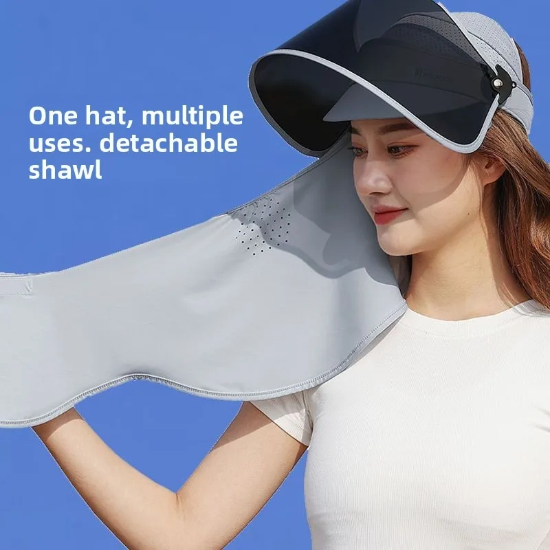 Topi Matahari Wanita Pelindung UV Penutup Wajah Penuh Pinggiran Lebar Topi Pelindung Matahari Luar Ruangan Musim Panas Bersepeda Mengemudi Anti UV Bernapas Ringan