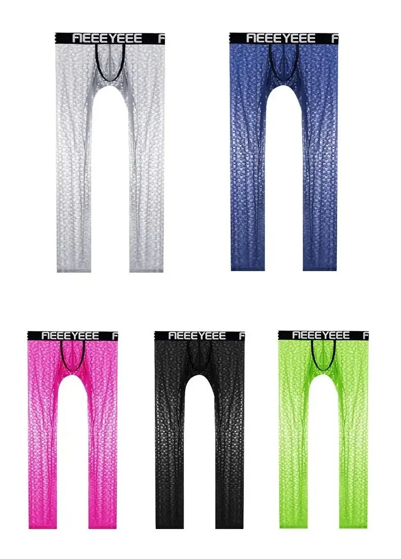 pants Black lace men's leggings single piece tight ultra-thin elastic ice silk transparent transparent fitness shorts A2009
