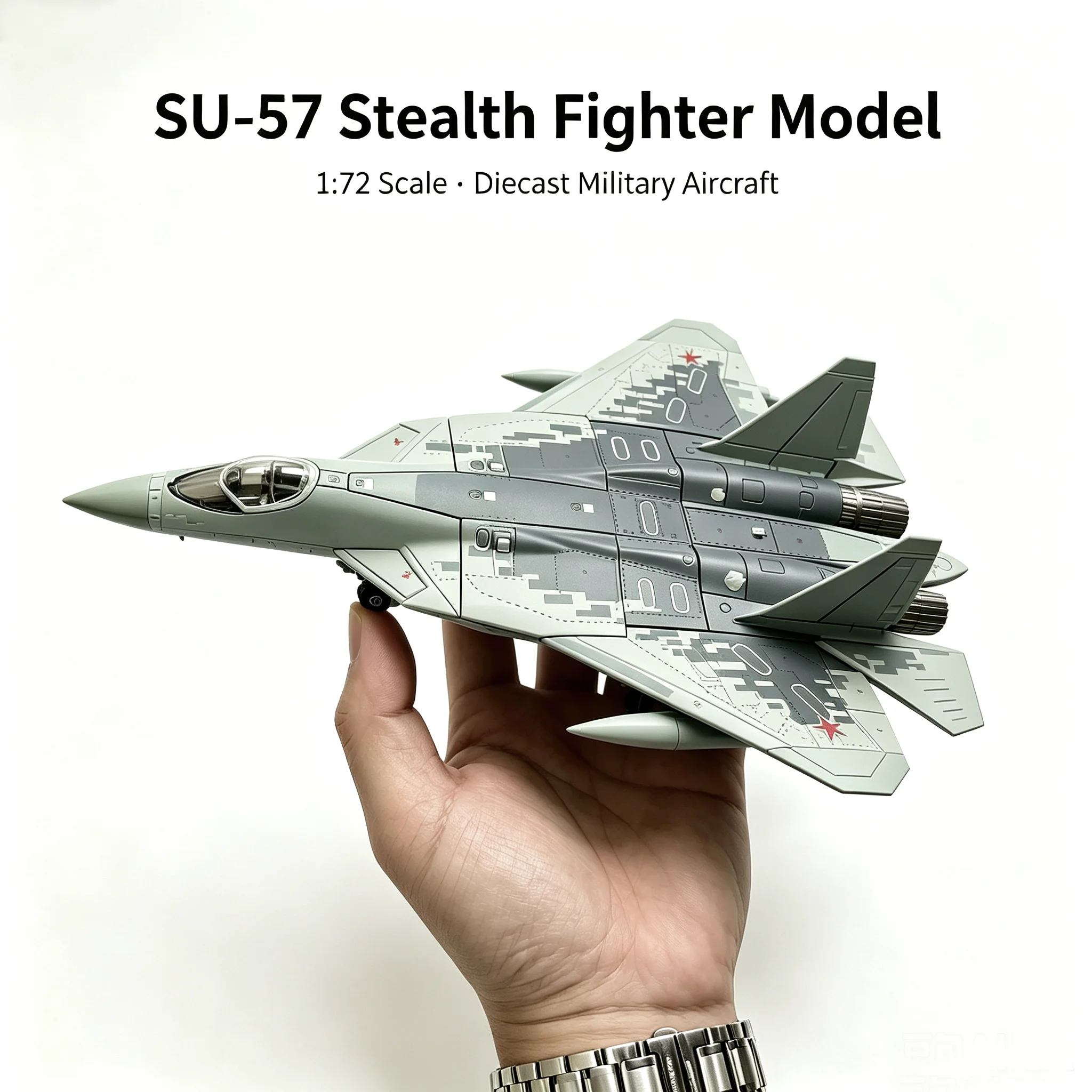 Digital Camo Fighter Plane Model 1:72 Scale Military Aircraft Toy with Black Base Desktop Decor Collectible Gift for Boys