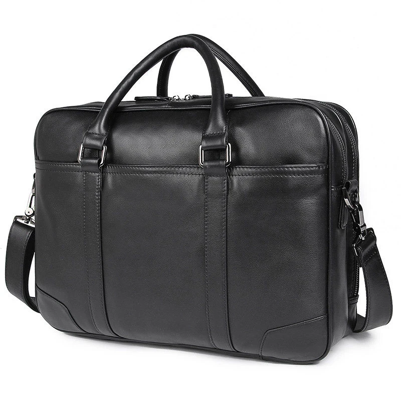 Luxury Genuine Leather Briefcase Men Large Double Zipper Leather Laptop Bags For Men Business Handbag Male Office Shoulder Bag