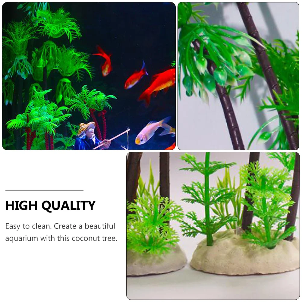

1pc Simulation Coconut Tree Decor Green Large Aquarium Landscape Ornament For Fish Tank Resin Palm Tree Aquatic Plants