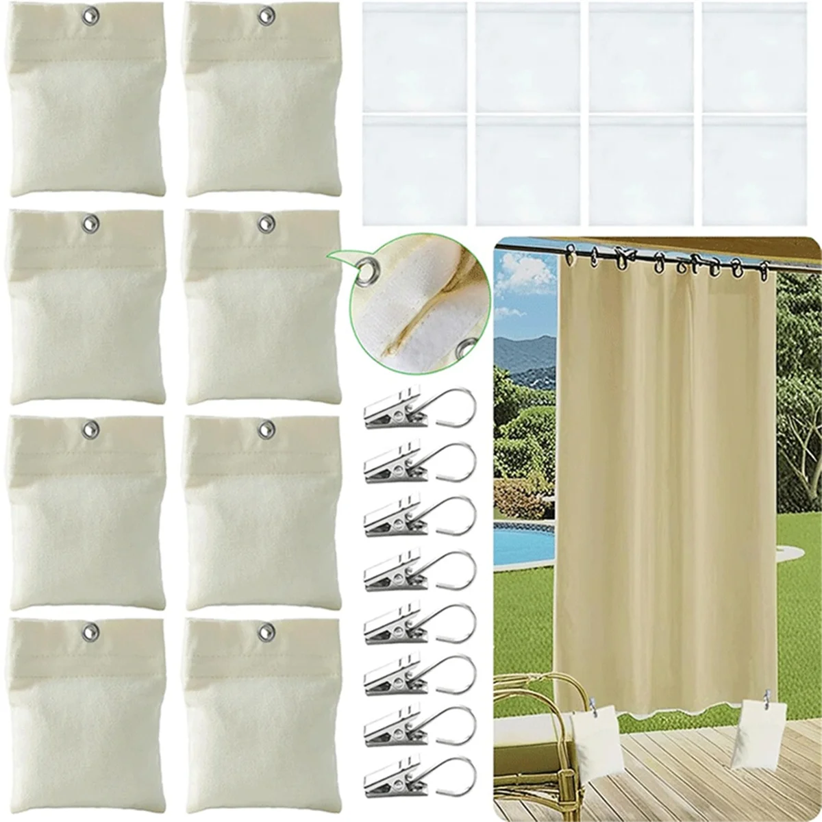 A03R 8 Pack Outdoor Curtain Weights, 15oz Outdoor Curtain Sandbag Weighted Bags Drapery Weights Bottom Curtain Weights Bags