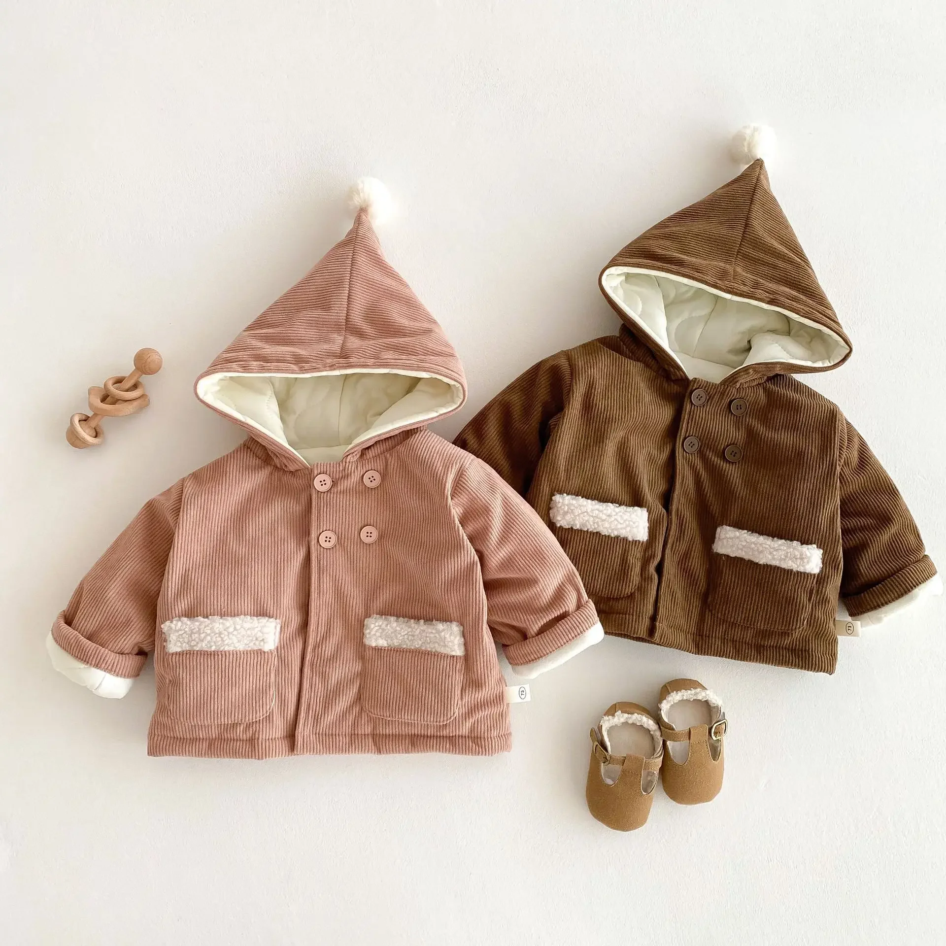 Kids hooded jacket for girls 0-5 years old winter Korean children's clothes cute magic hat coat