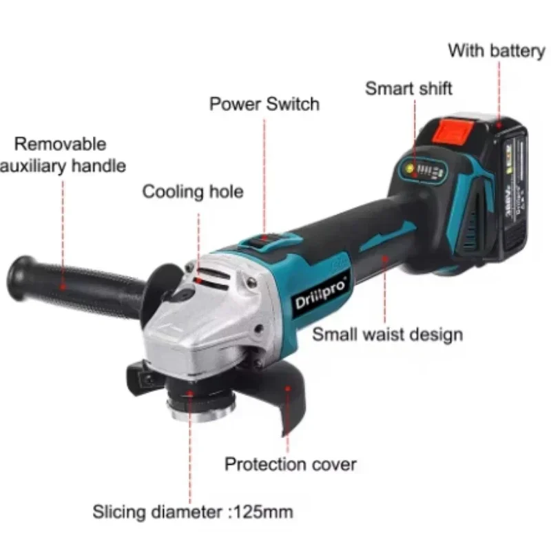 Angle Grinder Tool Variable-Speed Grinders Power Tools, Electric Metal Grinder Flap Discs, Non-Slip Handle for Metal/Wood