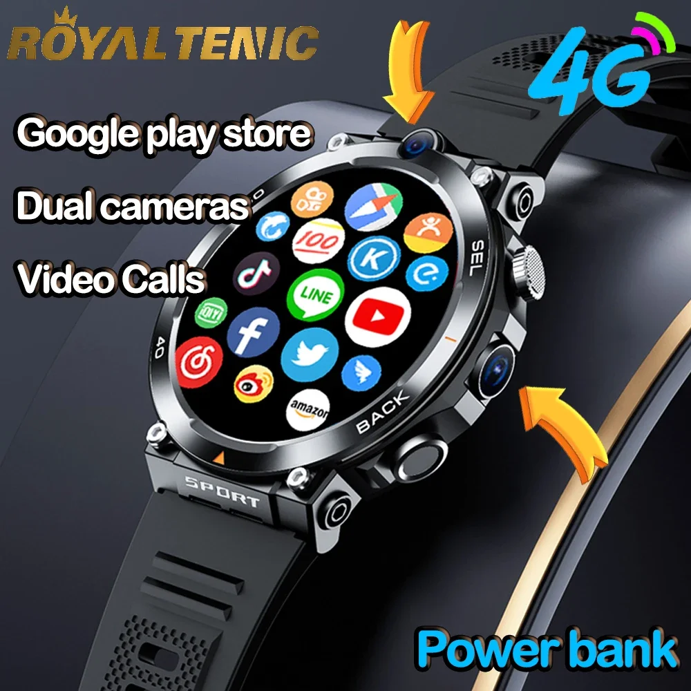 H10 4G LET Smartwatch 2G+16G GPS NFC WIFI Dual HD Cameras Video Call APP Download Google Play Store 16G ROM with Power Bank