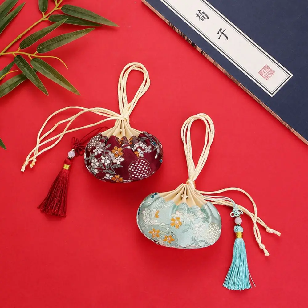 Color Flower Pattern Necklaces Case Tassel Drawstring Women Jewelry Bag Chinese Style Storage Bag Empty Sachet Purse Pouch