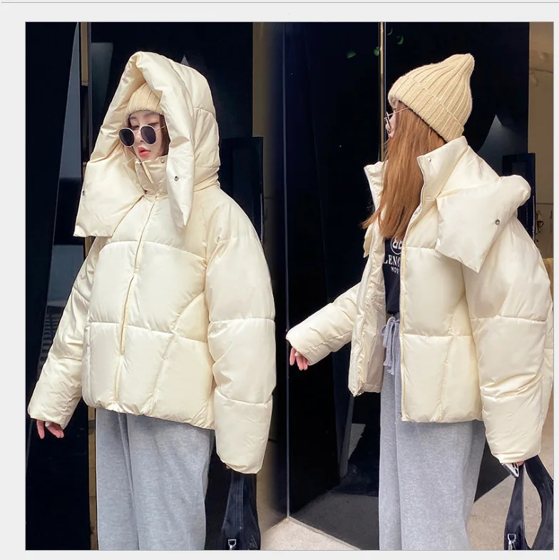 2023 Winter neue koreanische Stil flauschige Kapuze Brot Daunen jacke Frauen dicke lose kurze Jacke