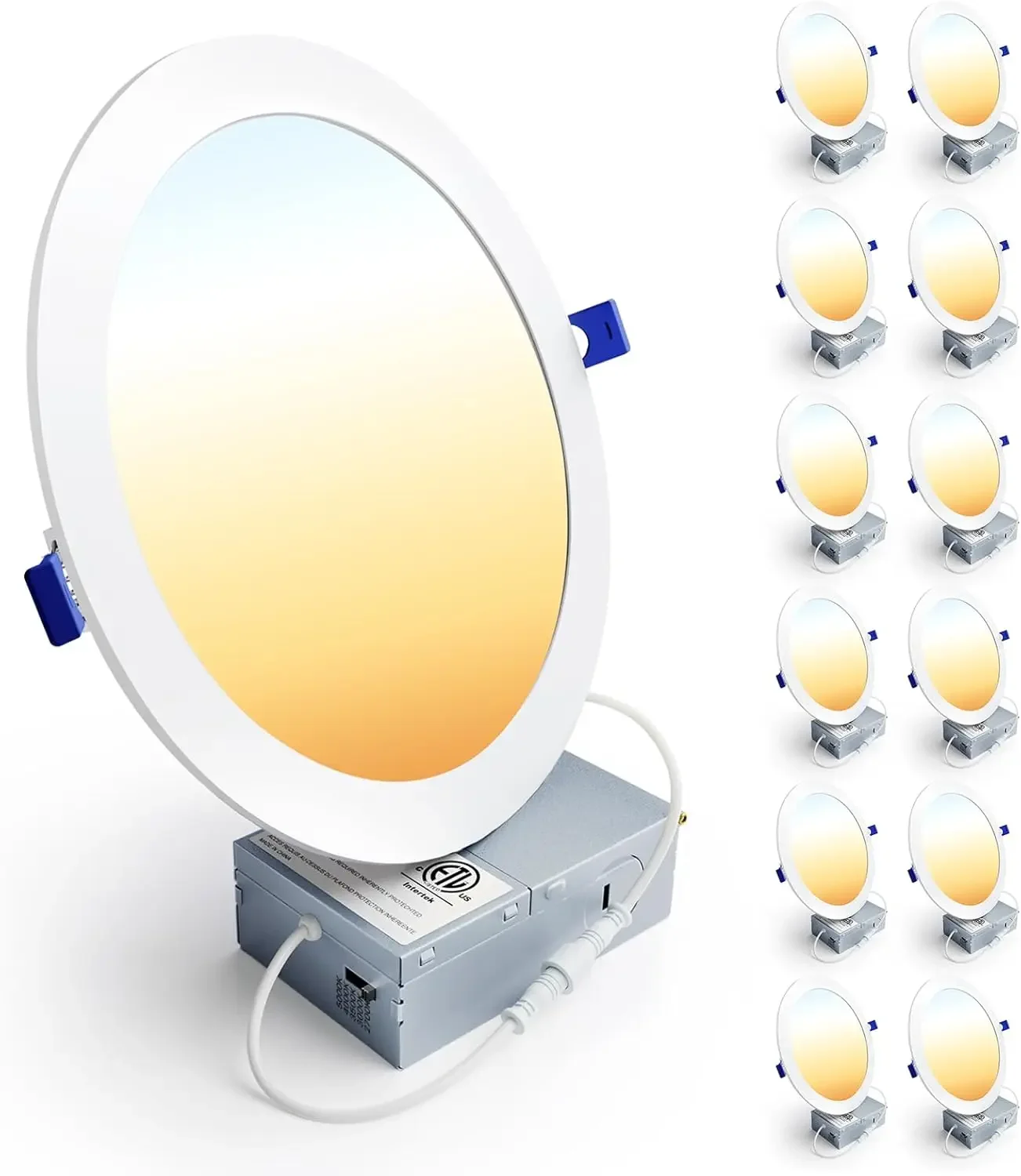 

12 Pack 8 Inch LED Recessed Ceiling Light, Dimmable, 2700K-5000K 5CCT, 1600LM 18W 120V, High Brightness Canless Wafer Downlight