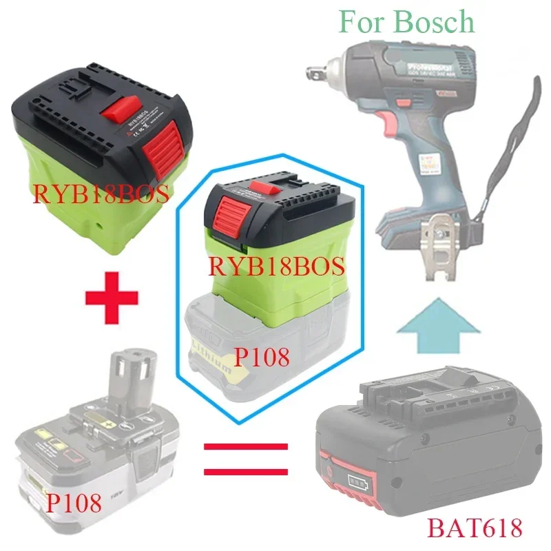 RYB18BOS Battery Converter Adapter for Ryobi 18V Lithium Batteries P103 P108 Convert To for Bosch 18V Li-ion Power Tools