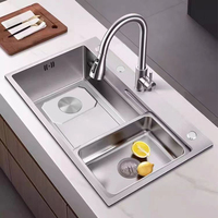 Deep Single Bowl 304 Stainless Steel Kitchen Sink with Pull-Out Sprayer Modern Right Drain Washing Basin Multifunction Bar Sinks