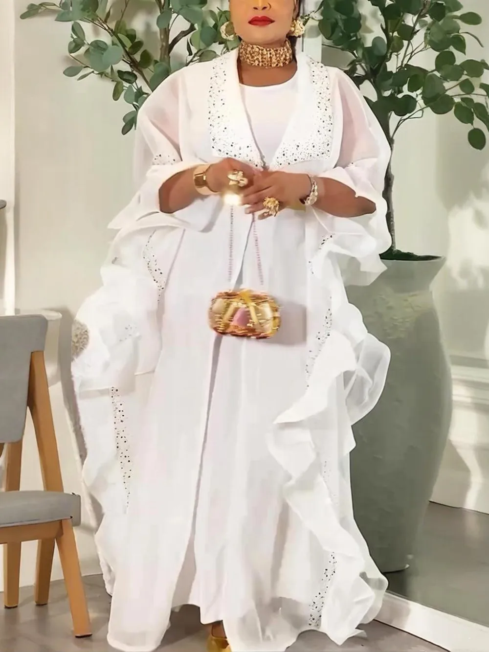 

2 PCS Sets African Clothes for Women Dashiki Diamond Outfit Gown Plus Size Evening 2026 Wedding Party Dresses Kaftan Boubou Robe