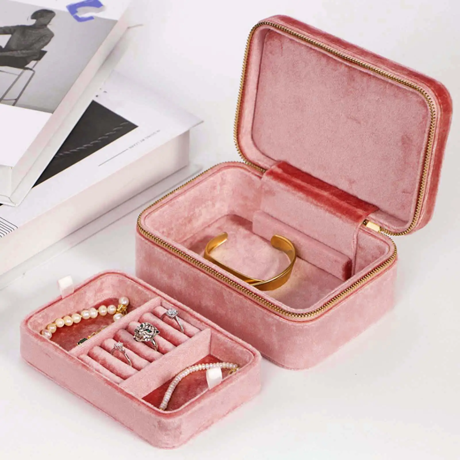 Jewelry Organizer Box Double Layer Large Capacity Display Holder Gift Bracelets Bangle Women Girls Travel Case Necklaces