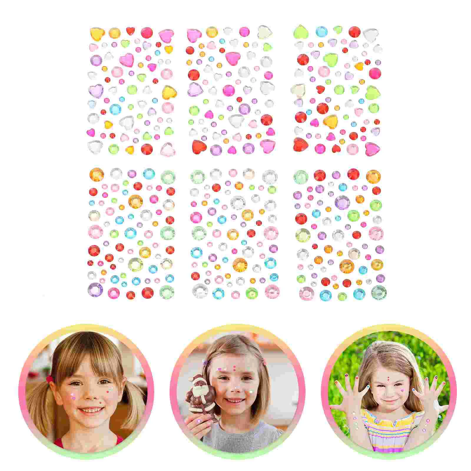 Nail Stickers Heart Face Gems Decals Rhinestone Eye Makeup Jewels for Eyes Child