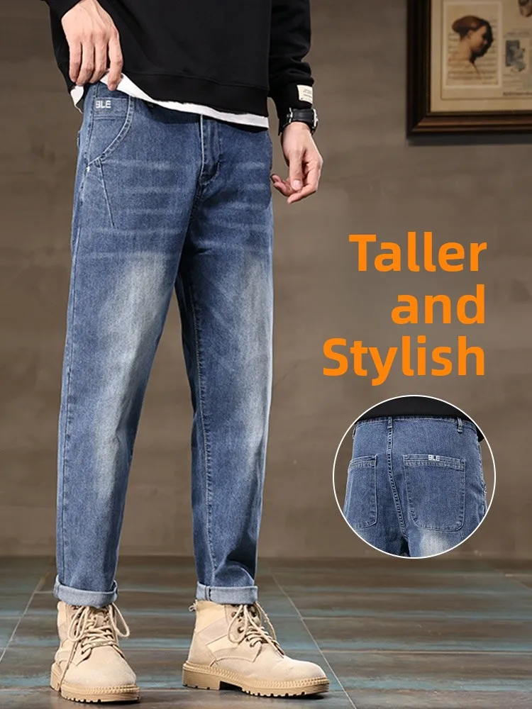 

Мужские джинсы Light Wa, свободные, прямые, длинные, повседневные, в американском стиле, модные, с высокой эластичностью, осенние, молодежные, длинные брюки