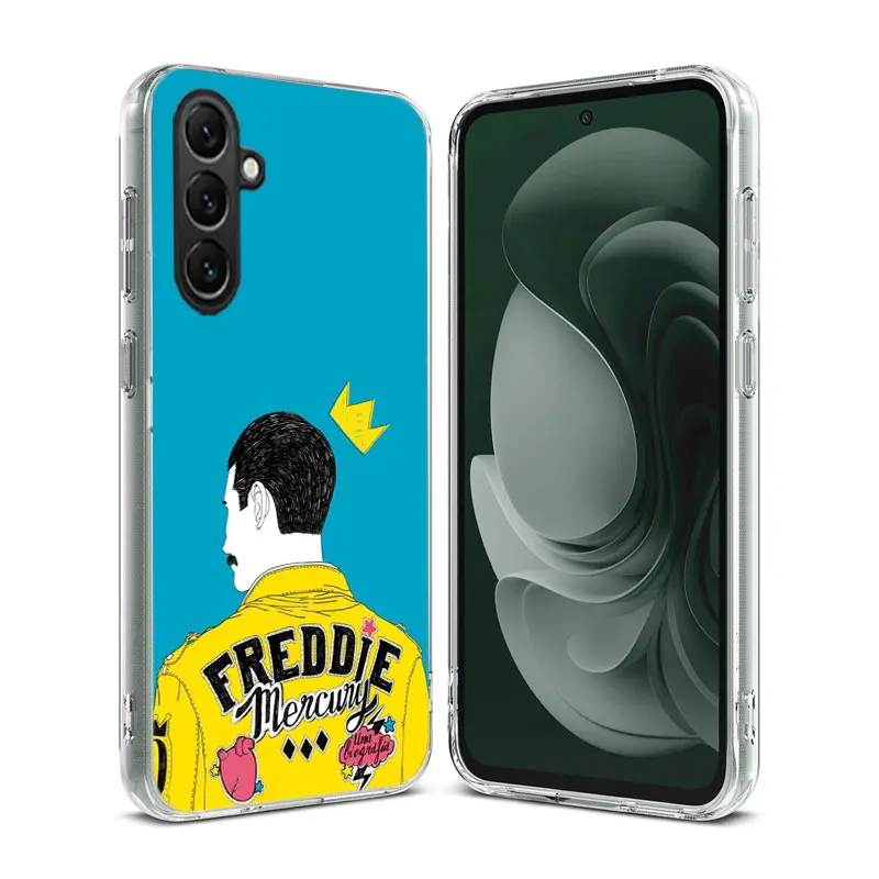 Rock Funky Freddie Mercury Queen Clear Phone For Samsung Galaxy A55 A35 A25 A15 A05S A04S A14 A24 A34 A54 A03S A13 A23 A33 A53 A