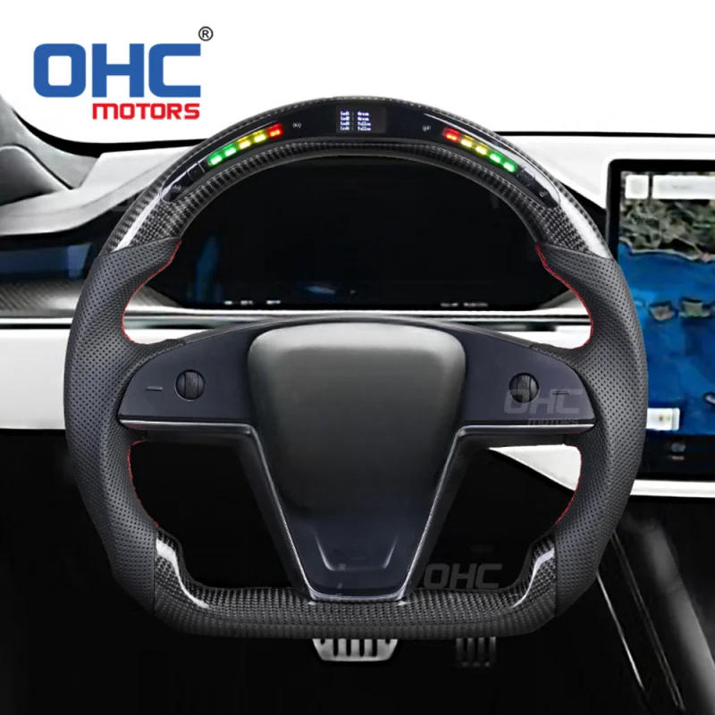 For Tesla Model S/X Plaid modified round steering wheel carbon fiber