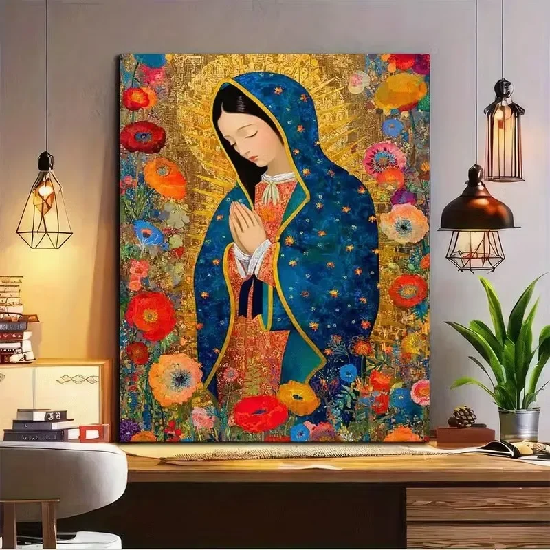 Multiple sizes 1pc frameless Canvas Painting,Blessed Virgin Mary Silent Blessing Christian Prayer Poster and Prints Canvas Paint