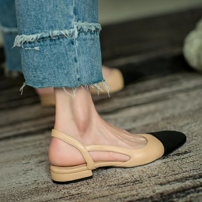 2023 Women Leather Sandals Office Women‘s Shoes Sandals Flat Bottom Slippers Thick Heel Chaussure Femme Zapatos Mujer Sandalias