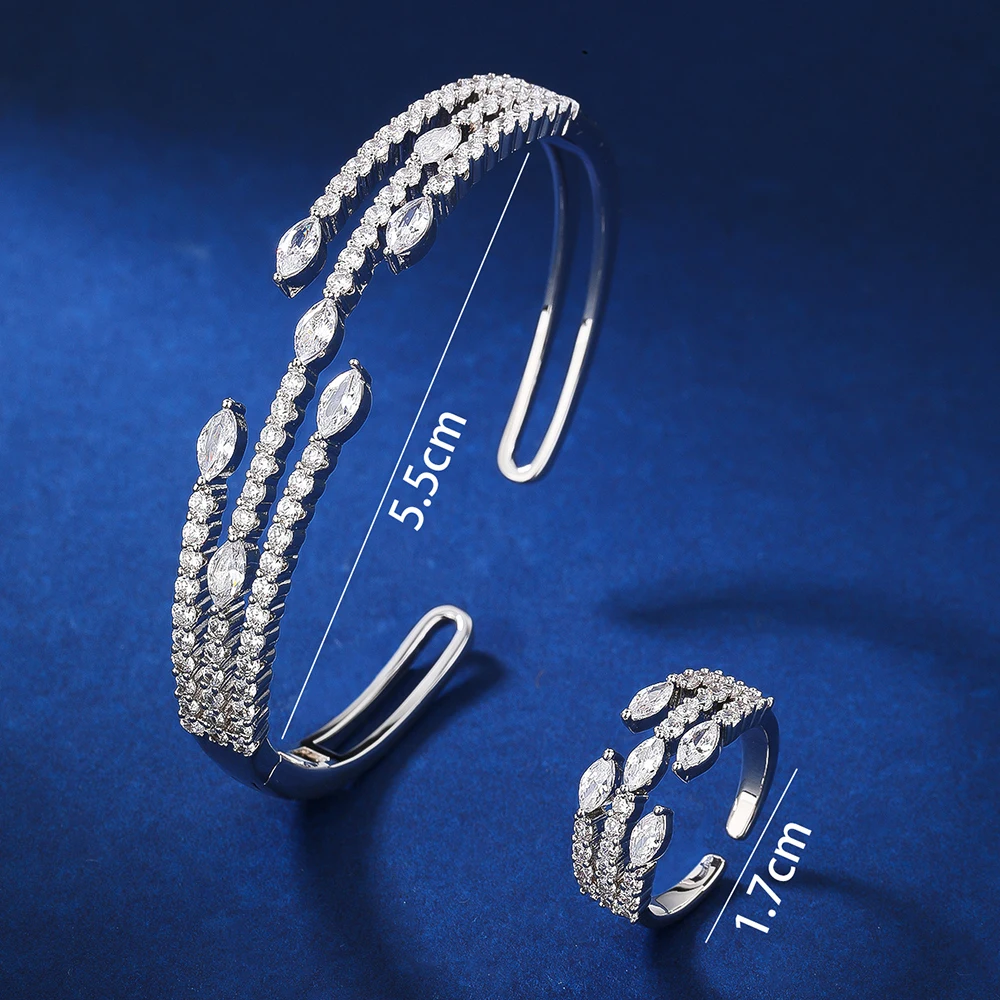 018822 Trendy Bangle Set For Women Cubic Zirconia  Jewelry Cuff Bangle Ring Dubai Wedding Party Engagement Hand Accessories