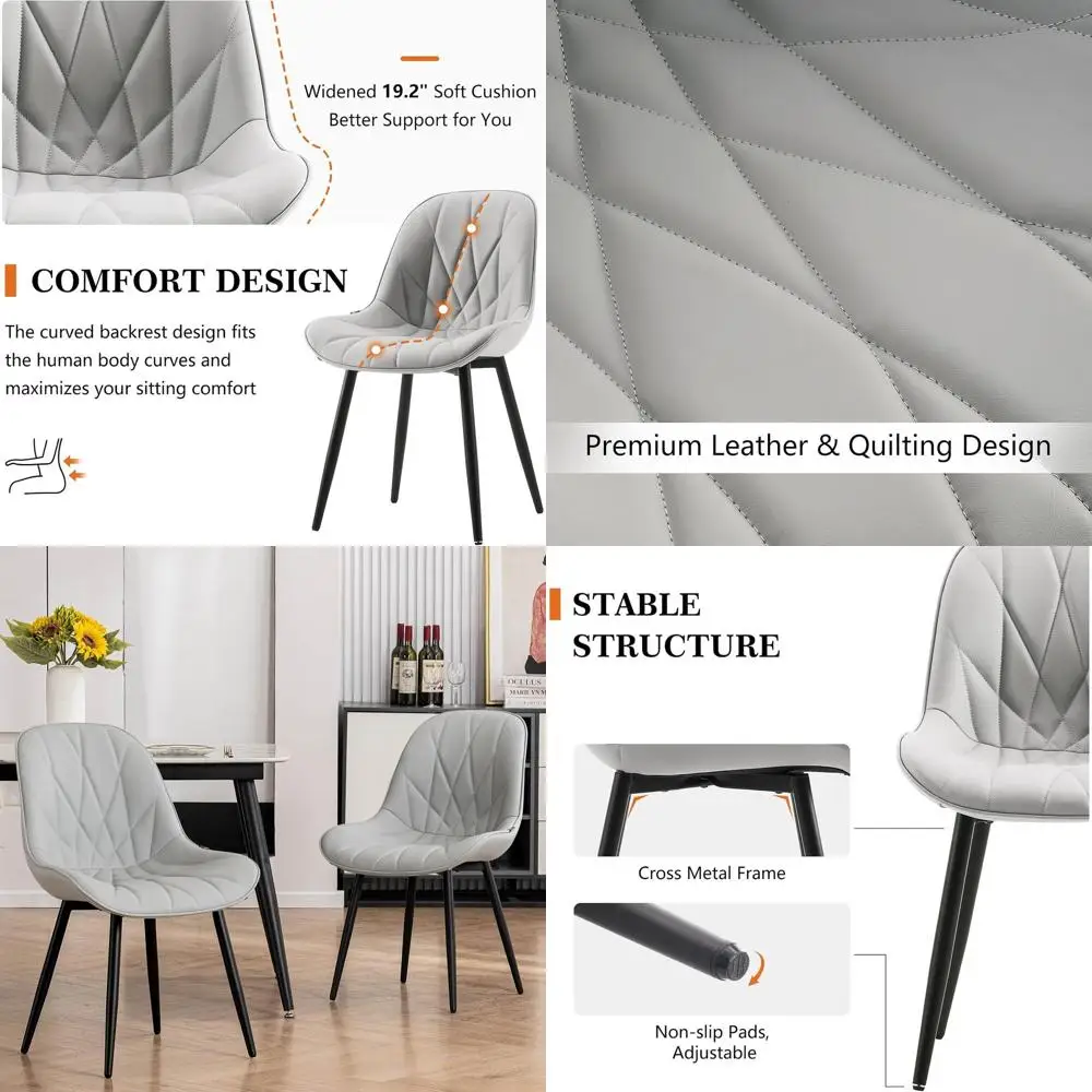 

Современные серые обеденные стулья, комплект из 2 штук, с мягкой спинкой, металлическими ножками и противоскользящими накладками для дома, кухни или столовой