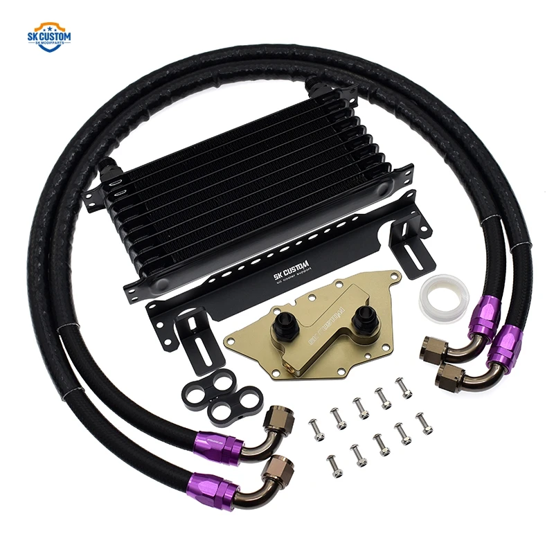 

SK CUSTOM 10 Rows Oil Cooler Kit For BMW MINI B36 B38 B46 B48 Engine With AN10 Adapter Hose Kit
