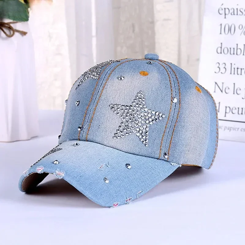 Women Hat Rhinestone Cowboy Female Bone Baseball Cap Summer Style Casquette Jeans Hat Cowboy Hat Baseball Hats Vintage Denim