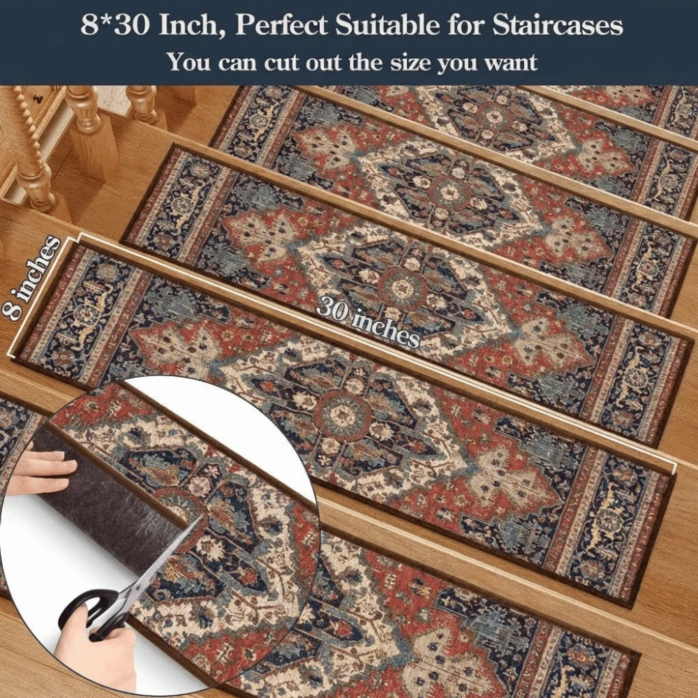 Trendy Non-Slip Stair Treads 8x30 Inch Self-adhesive Stair Mats Reusable European Style Stair Runner Rugs for Most Steps