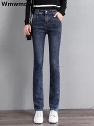 Düz Kot büyük boy 36 yüksek bel kadın Denim pantolon kore Streetwear Vintage Kot pantolon Casual streç Vaqueros