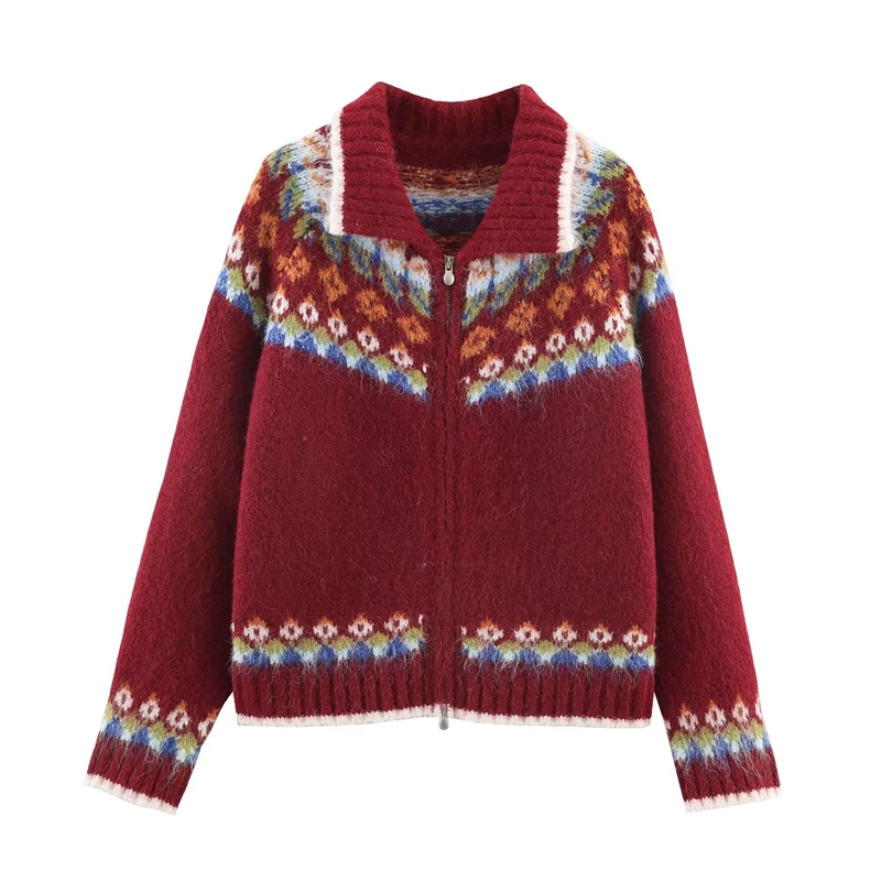 سترة نسائية عادية أنيقة من قماش الجاكار بسحاب مزدوج سترة منسوجة لخريف وشتاء 2025 مجموعة جديدة