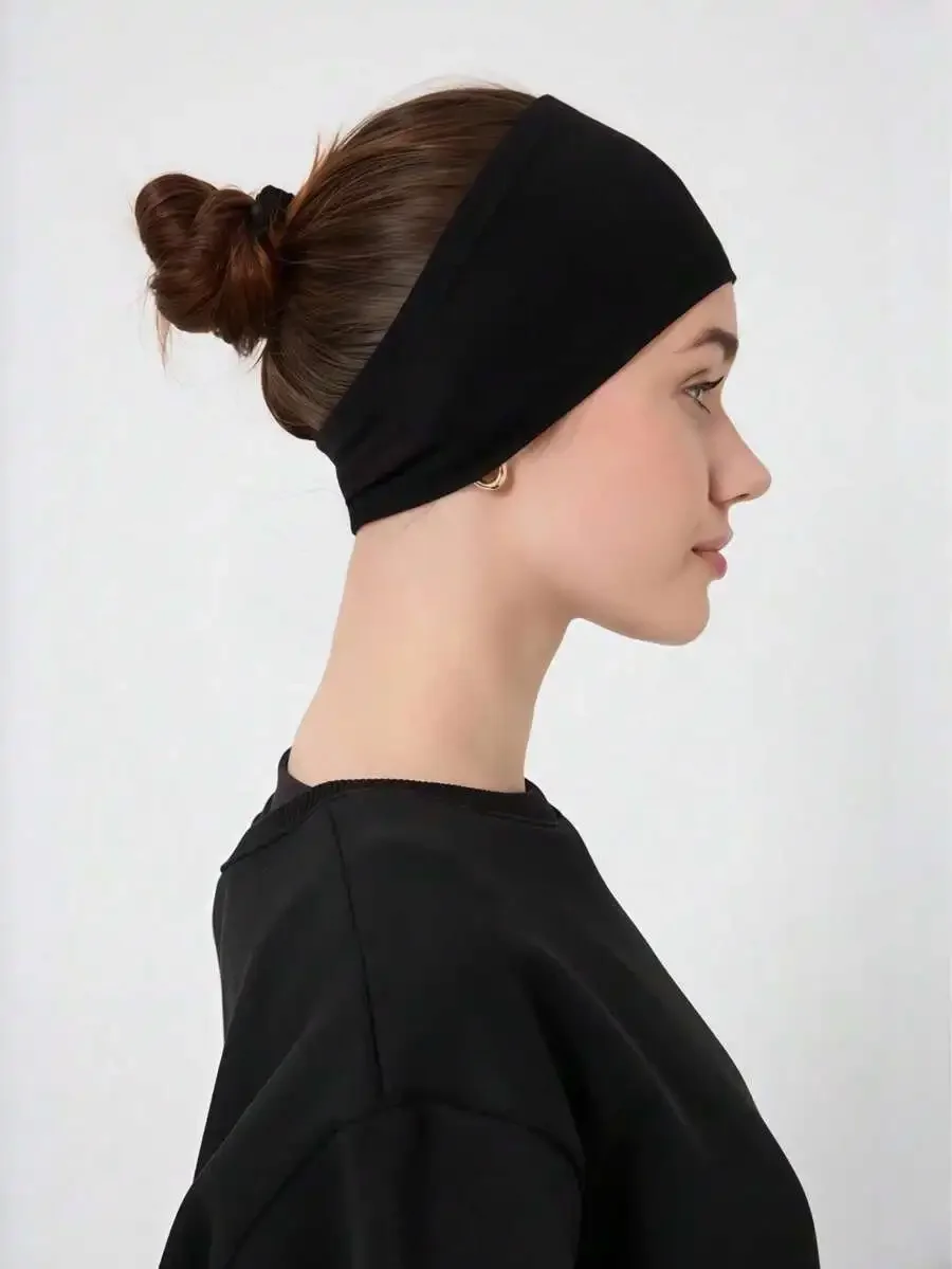 

Черная однотонная эластичная повязка на голову с нескользящей мягкой подкладкой для занятий йогой, спортом, фитнесом, повседневной носки