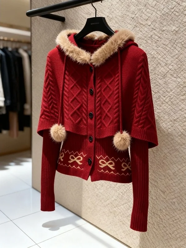 

Cisas Lazy Высококачественный вязаный свитер Уникальный красивый красный плащ с капюшоном женский зимний свободный крой мягкий длинный све дышащийся