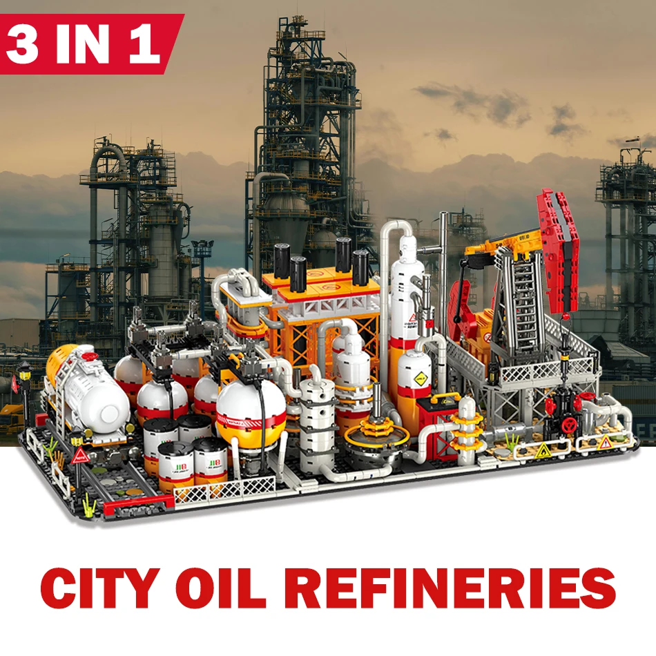 

3 in 1 City Oil Refineries Pumping Machine Transport Storage Plants Construction Building Blocks Assembly Bricks Toys Kids Gifts