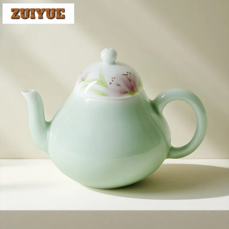 150 مللي إبريق شاي زنبق بري أخضر مرسومة يدويًا وعاء مصفاة شاي مصنوع يدويًا غلاية تخمير الشاي مع ثقب كروي مجموعة أدوات المائدة حرفية