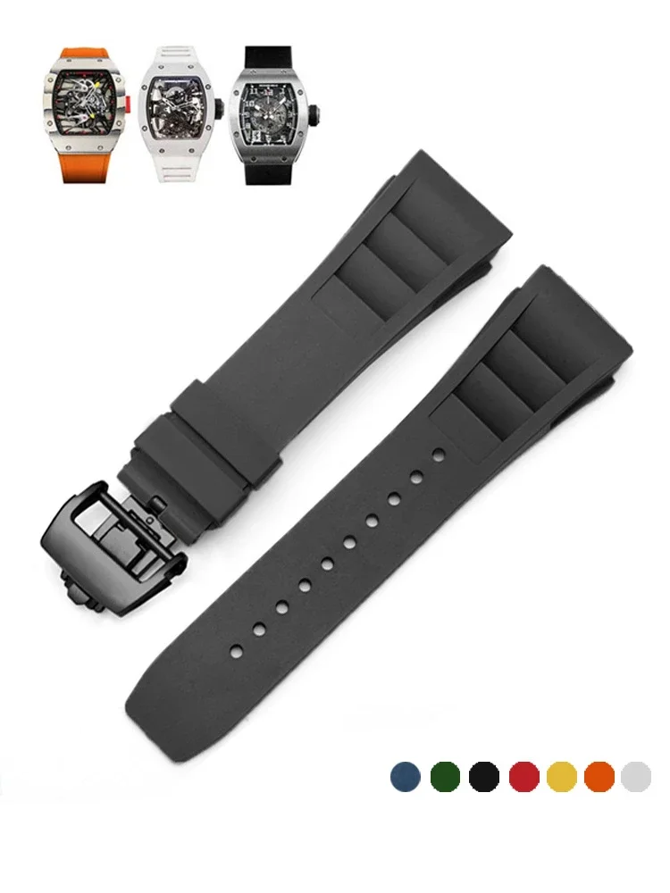 For Richard Mille Rm011 Convex Interface Replace Original Watchbands Accessories Rubber Silicone Fold Buckle Watch Strap