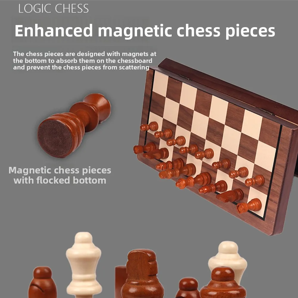 مجموعة شطرنج وداما مغناطيسية خشبية كبيرة الحجم قابلة للطي لعبة تعليمية تفاعلية بين الوالدين والطفل للمحمولة والمتينة