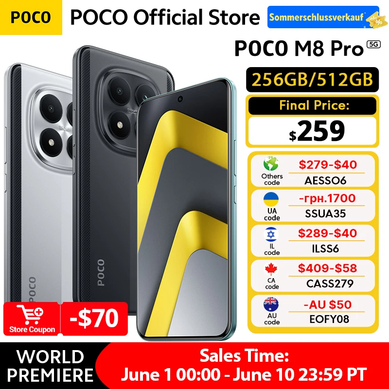 新しいPOCO M8 Pro 5Gスマートフォン グローバル版 Snapdragon 7s Gen