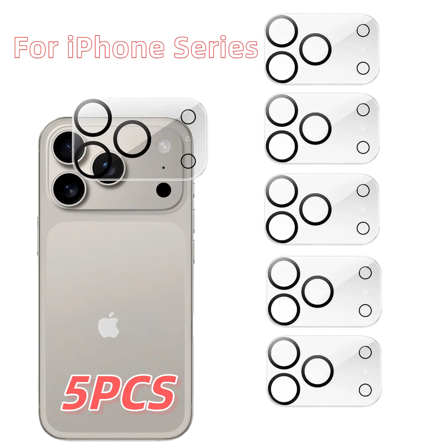 5 Stück 9H gehärtetes Glas für Apple iPhone 17 16 15 14 13 12 11 XS XR Pro Max Plus Mini Rückfahrkamera-Schutz