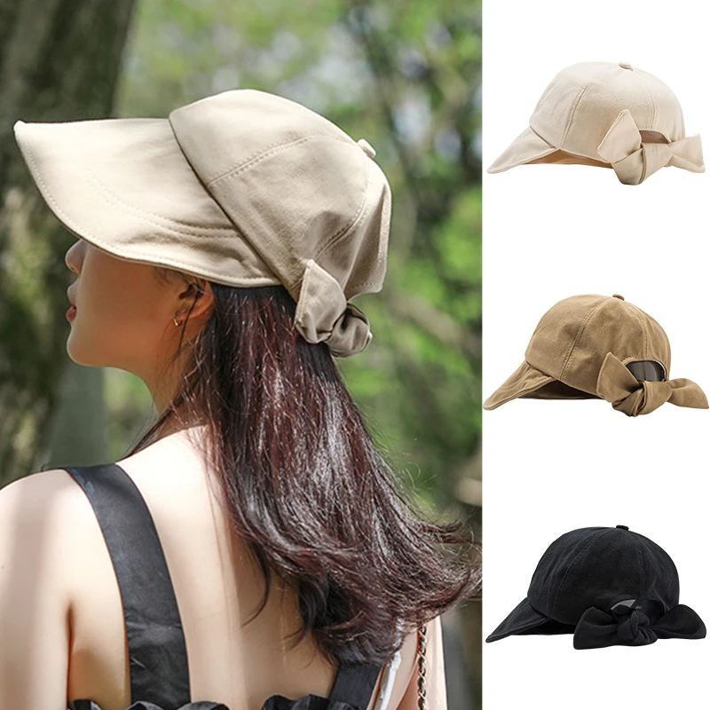 

Big Brim Bows Bucket Hat Women Girls Cotton Bowknot Sun Hats Korean Versatile Face Cover Outdoor Travel Beach Anti-UV Visor Cap