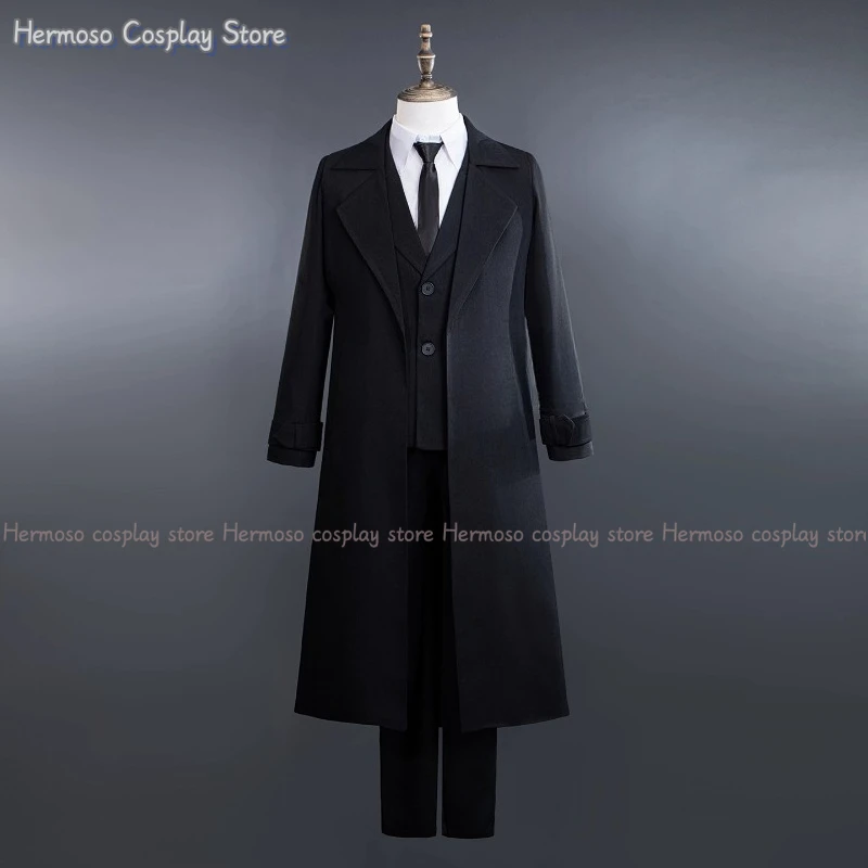 Anime Bungo Stray Dogs Osamu Dazai Cosplay Costume Port Mafia Full Set Black Trench Coat Wig Shirt Tie Christmas Party Clothes view 3