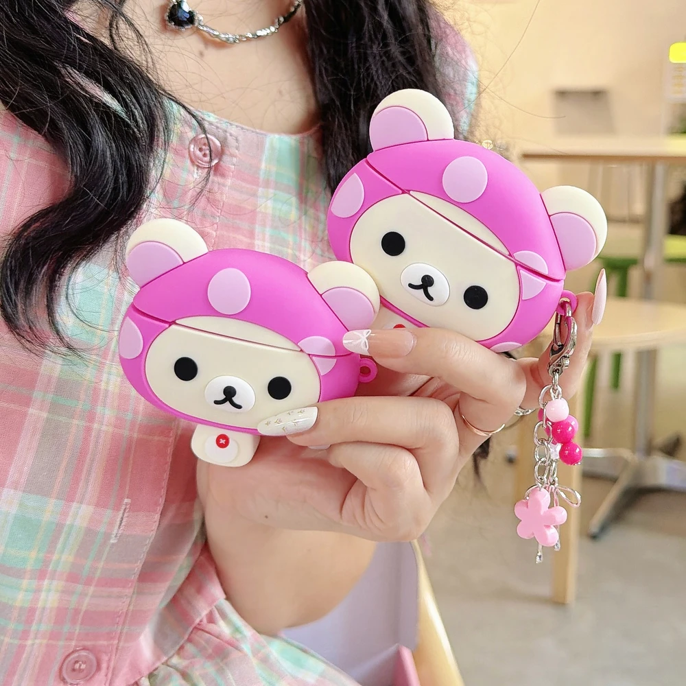 3D Cute Cartoon Rilakkuma Bear Earphone Case For Airpods 1 2 3 4 Pro 2 3 Wireless Bluetooth Headset Protective Soft Cover