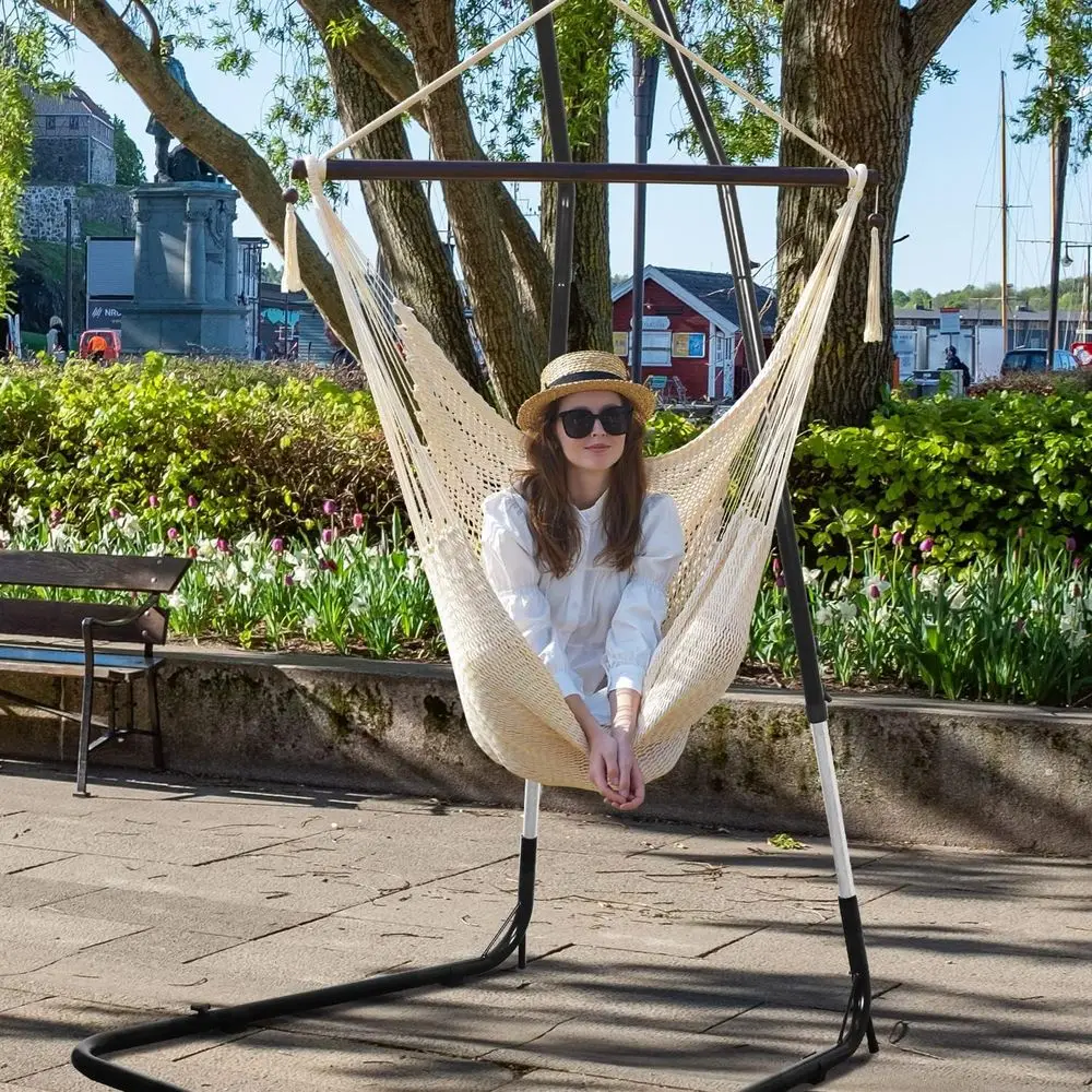 حامل كرسي هزاز بارتفاع قابل للتعديل، 79-93 بوصة، سعة 330 رطل، إطار فولاذي عالي التحمل، مطلي بالمسحوق للداخلية/الخارجية #6