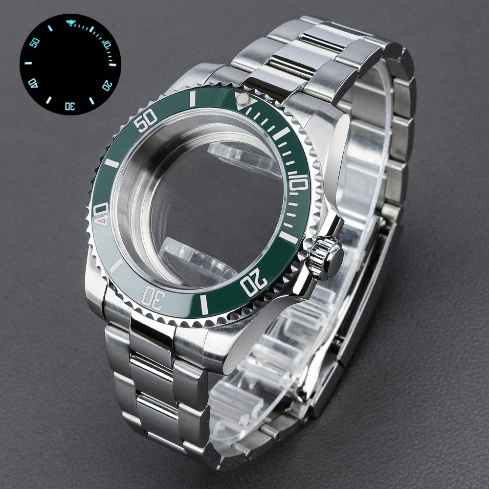 Tauchergehäuse 40mm C3 Leuchtender Lünetteneinsatz Uhrengehäuse Saphirglas für Submariner NH34 NH35 NH36/38 8215 ETA2824 PT5000 Uhrwerk