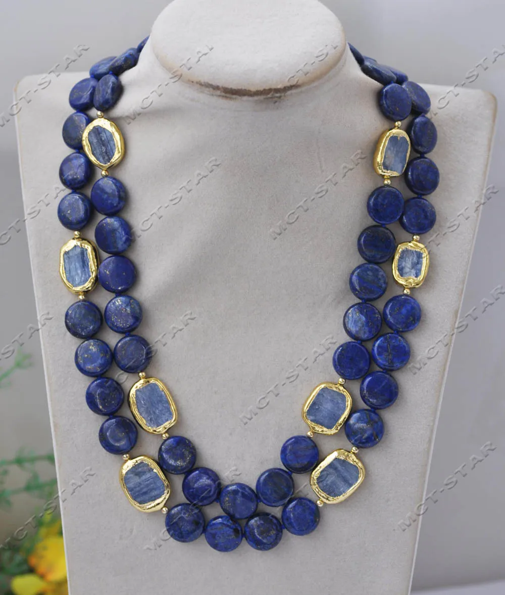 

Z13571 2Row 19'' 14mm Blue Coin Lapis-Lazuli Blue Ceystal Necklace Custom Jewelry