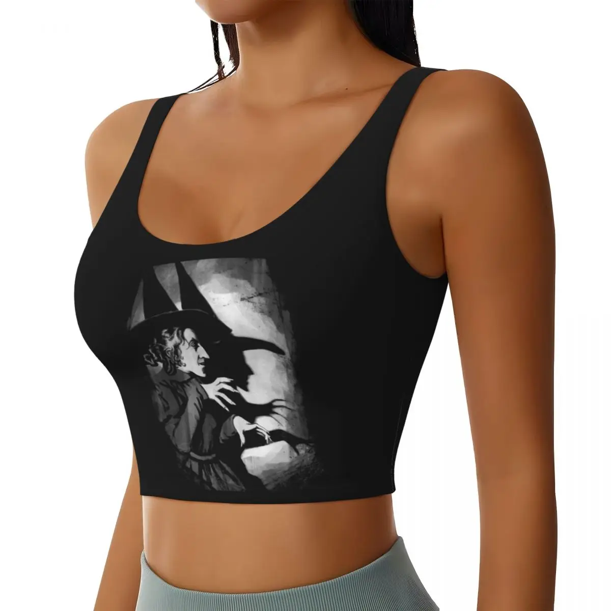 Custom Horror Wicked Witch Workout Crop Tank Tops Women's Gothic Occult Magic Yoga Sports Bras