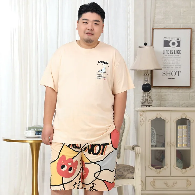 Plus Size Shorts Pajamas Sets Man Sleepwear 5XL fashion 100% Cotton Casual Short Sleeve Pyjamas XXXXL 8382