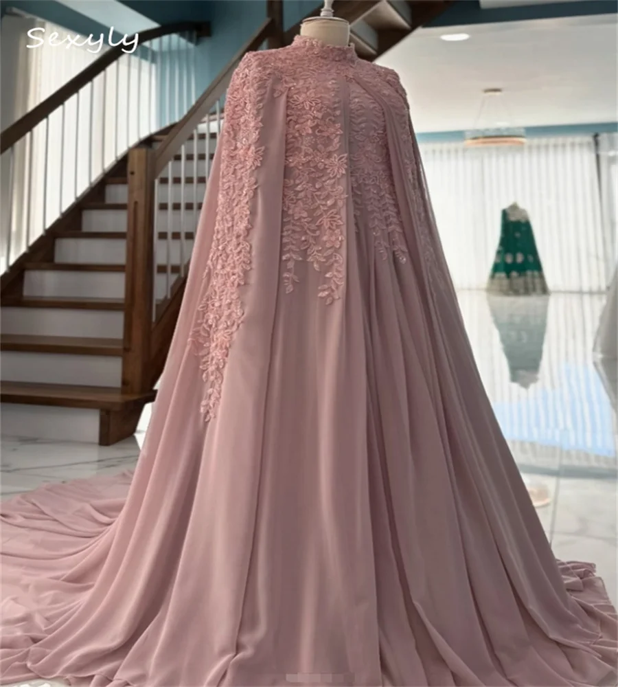 Dusty Pink Muslim Wedding Dress Arabian Moroccan Traditional Ingush Bride Dress Caftan Applique Islamic sukienka CivilCustomized