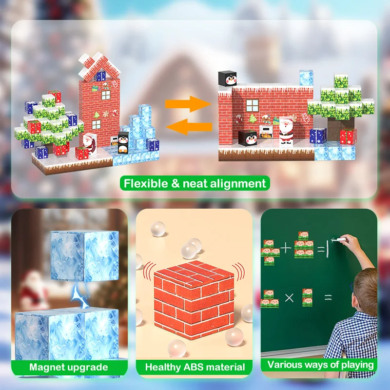 98ピース クリスマス マグネット式 積み木セット 子供用 DIYモデル 思考力と創造性を育むギフト ドール