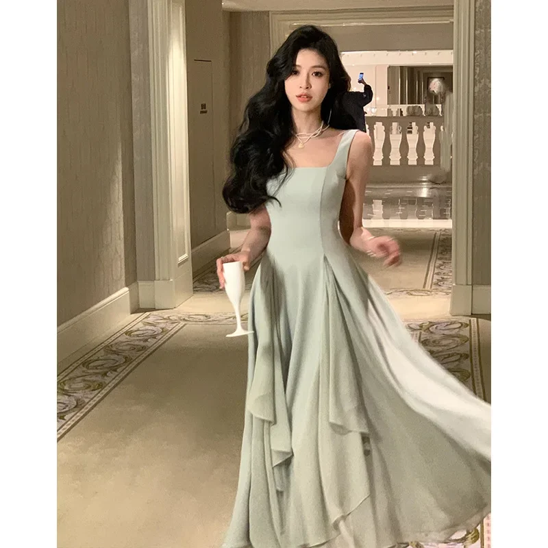 Nowe Modne Sukienki Damskie Bez Rękawów z Kwadratowym Dekoltem Sukienka na Imprezę Luźna Sukienka Midi w Linii A z Kwadratowym Dekoltem Nowe Letnie Sukienki na Bal 2023