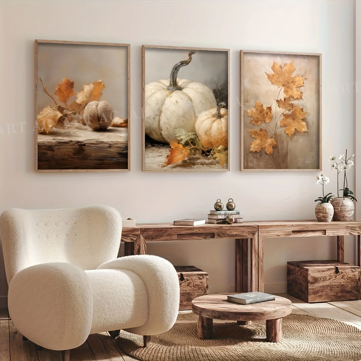 3pcs/set of pumpkin and maple canvas prints, rustic, farmhouse style decor posters, autumn interior paintings, high quality wall
